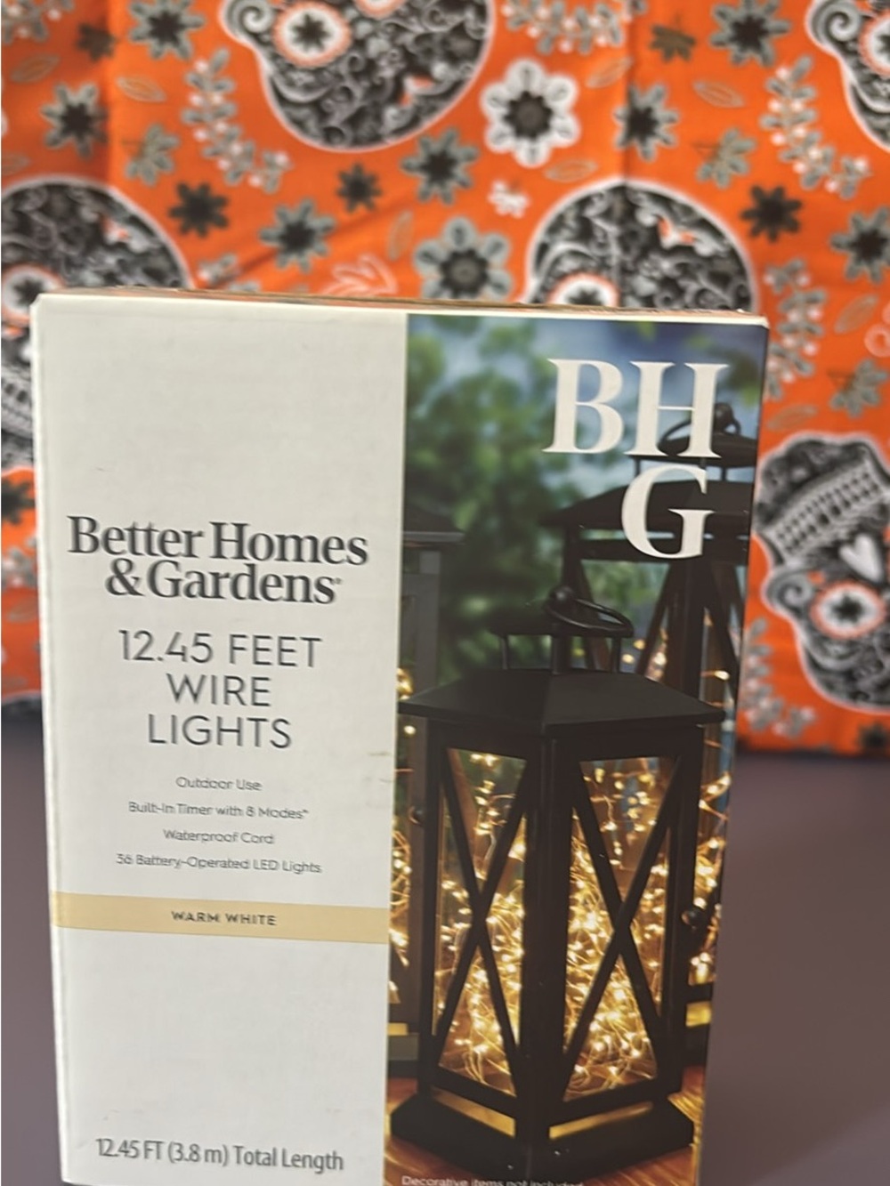 Better Homes And Gardens Black Lantern with Warm White LED String Lights